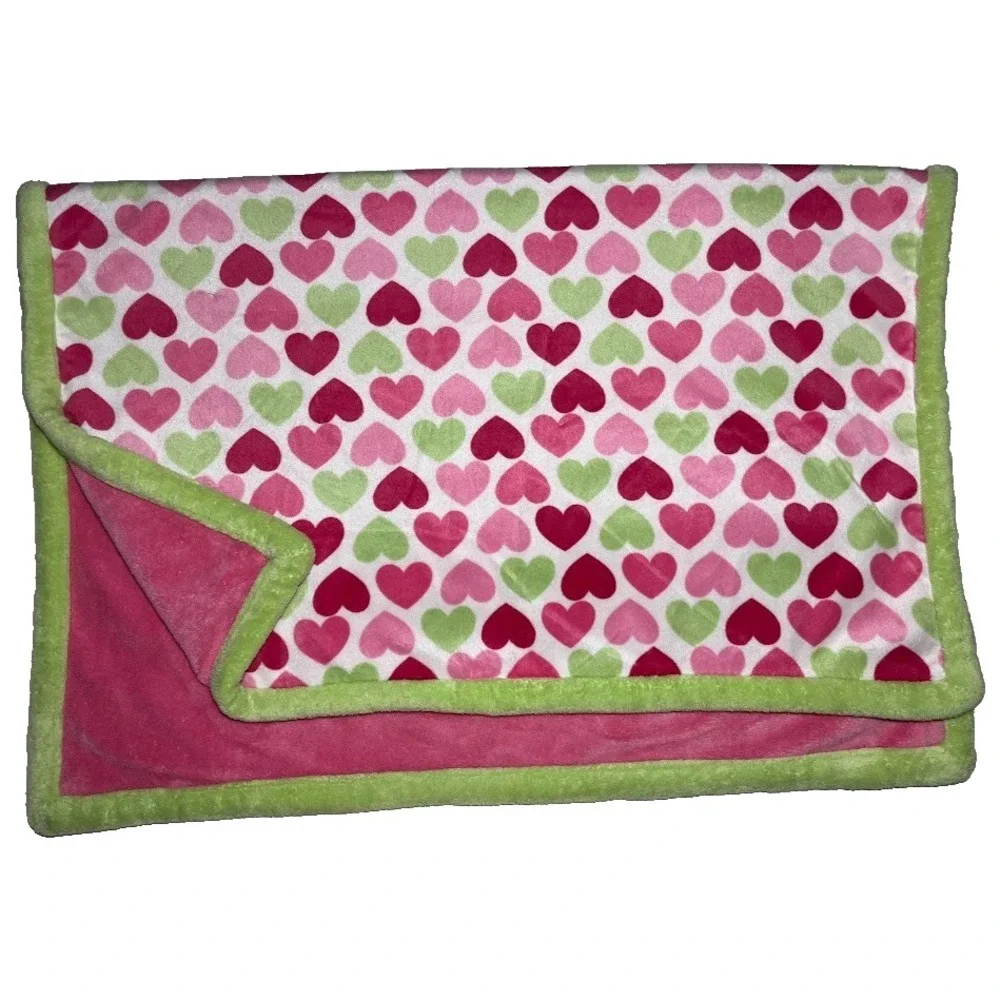 Baby Starters‎ Pink Green Heart Blanket Plush htf White Lovey Security Soft